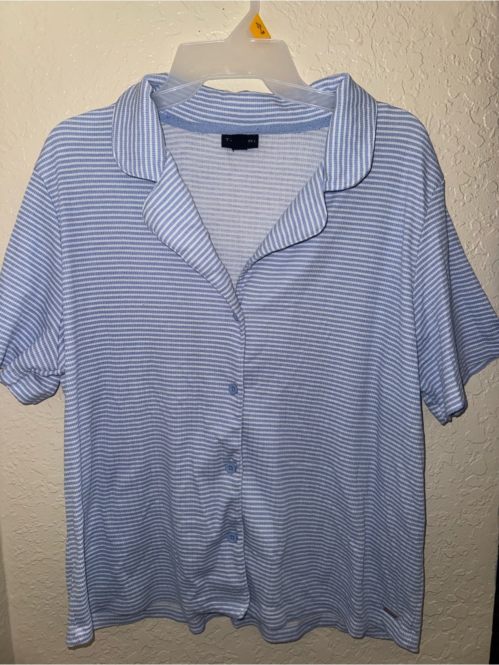 Tahari Light Blue & White Striped Short Sleeve Button-Up Pajama Top